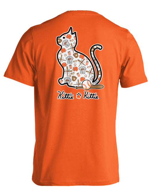 BASEBALL KITTIE, ORANGE AND BLACK (PRINTED TO ORDER)
