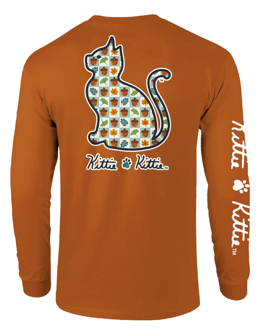 KITTIE KITTIE ACORN PATTERN KITTIE, ADULT LS TEXAS ORANGE