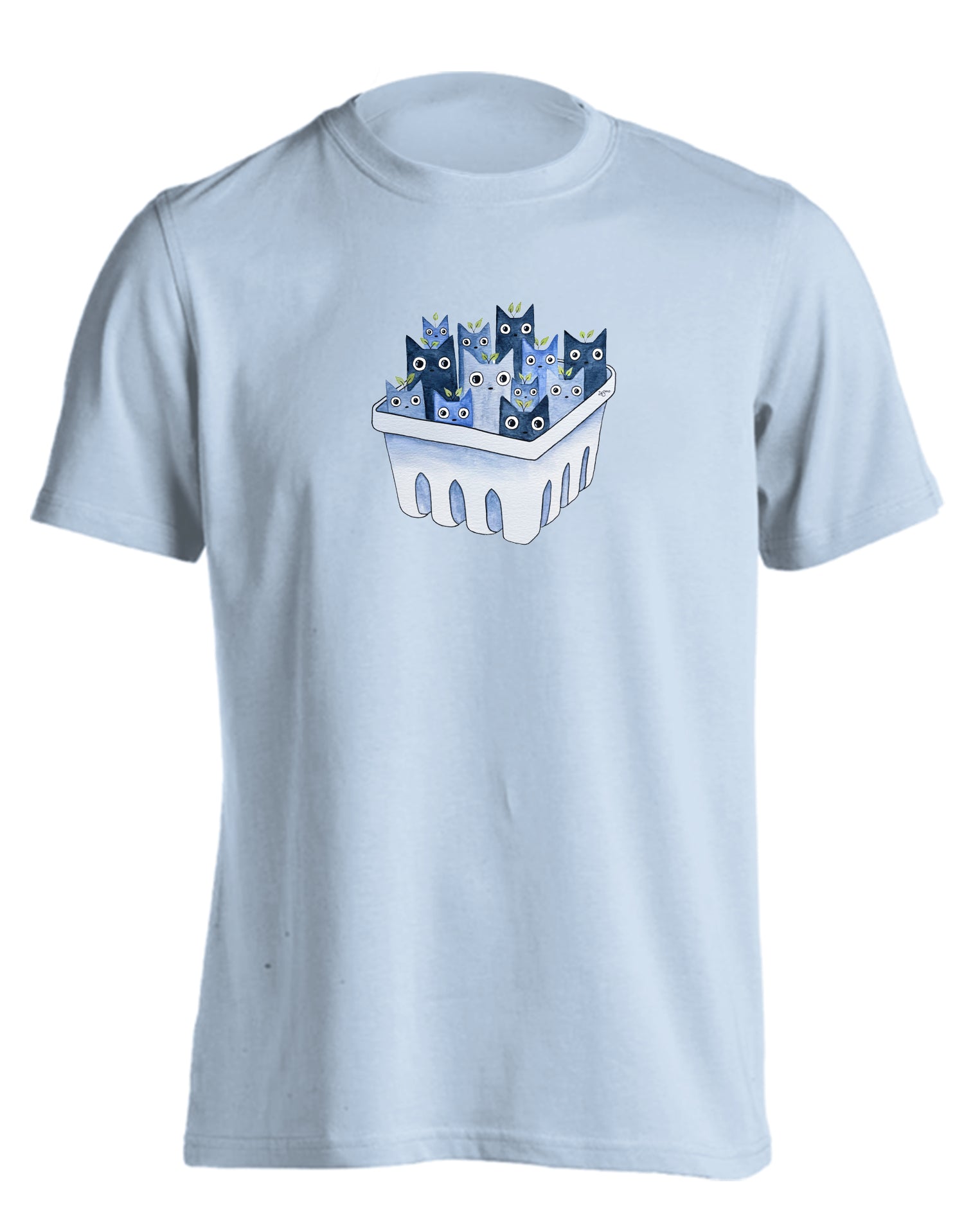 KITTIE KITTIE x OWLFEATHERS WATERCOLOR CAT BLUEBERRIES LIGHT BLUE