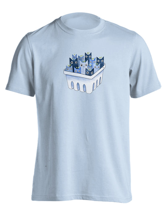 KITTIE KITTIE x OWLFEATHERS WATERCOLOR CAT BLUEBERRIES LIGHT BLUE