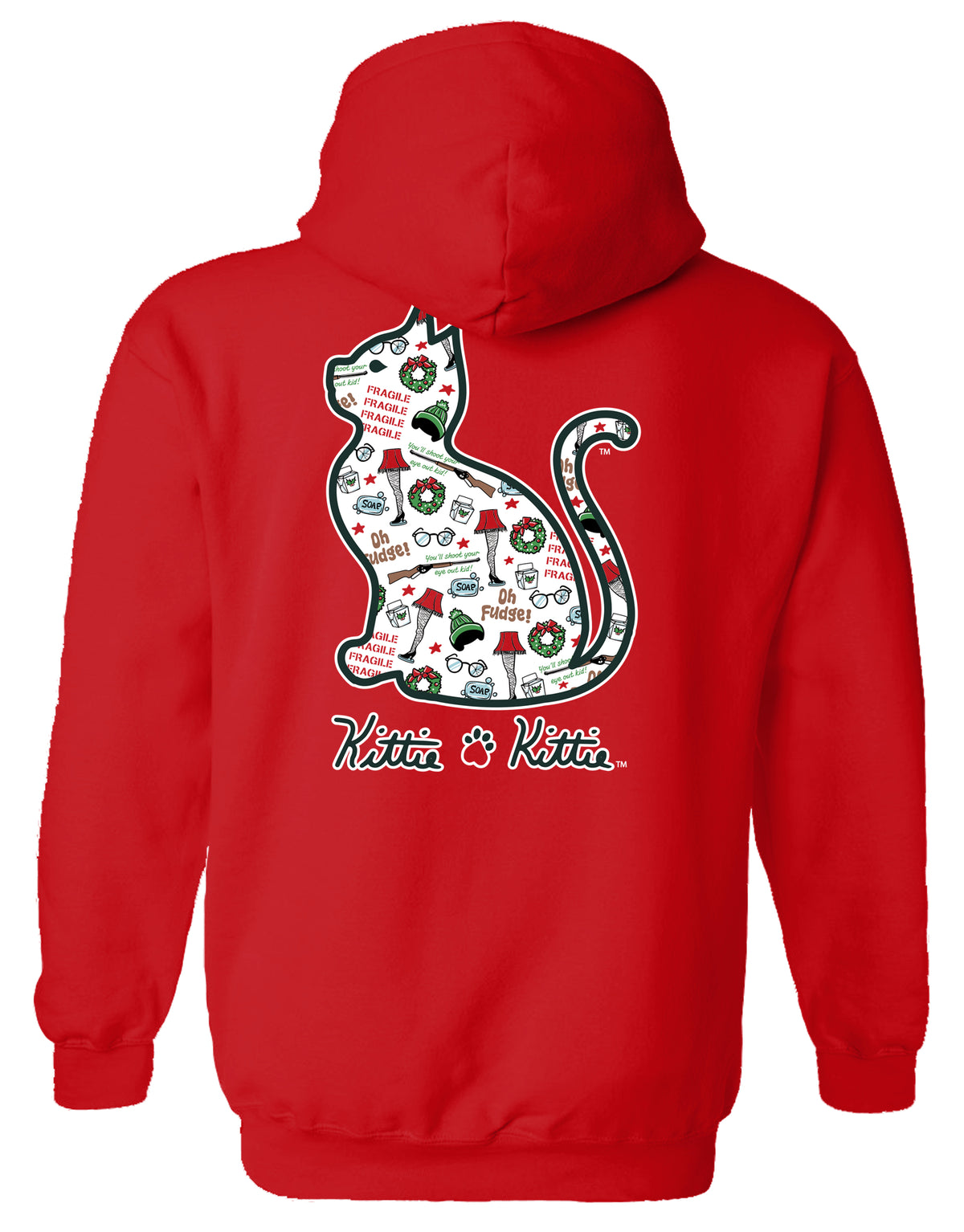 KITTIE KITTIE CHRISTMAS ICONS KITTIE, ADULT HOODIE RED