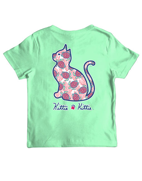 CORAL TURTLE PATTERN KITTIE, YOUTH SS (PRINTED TO ORDER)