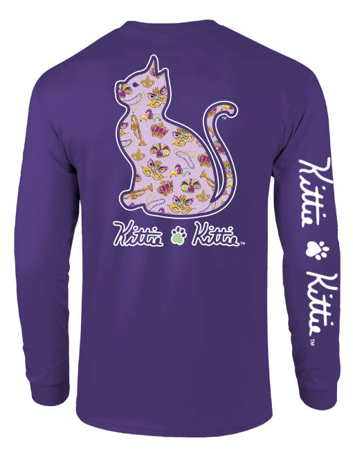 MARDI GRAS PATTERN KITTIE, ADULT LS (PRINTED TO ORDER)