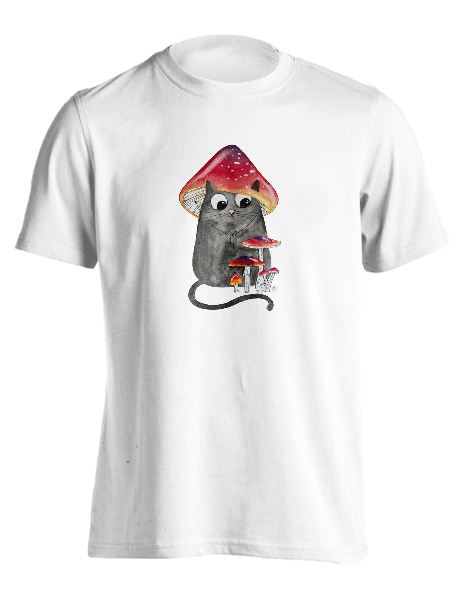 KITTIE KITTIE x OWLFEATHERS WATERCOLOR MUSHROOM CAT WHITE
