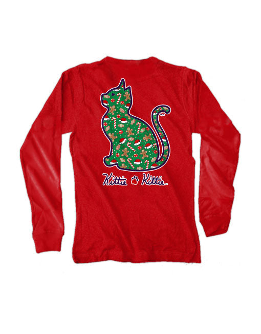 CHRISTMAS PATTERN KITTIE, YOUTH LS